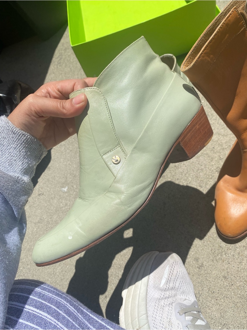 Playboy Sage Green Leather Ankle Booties